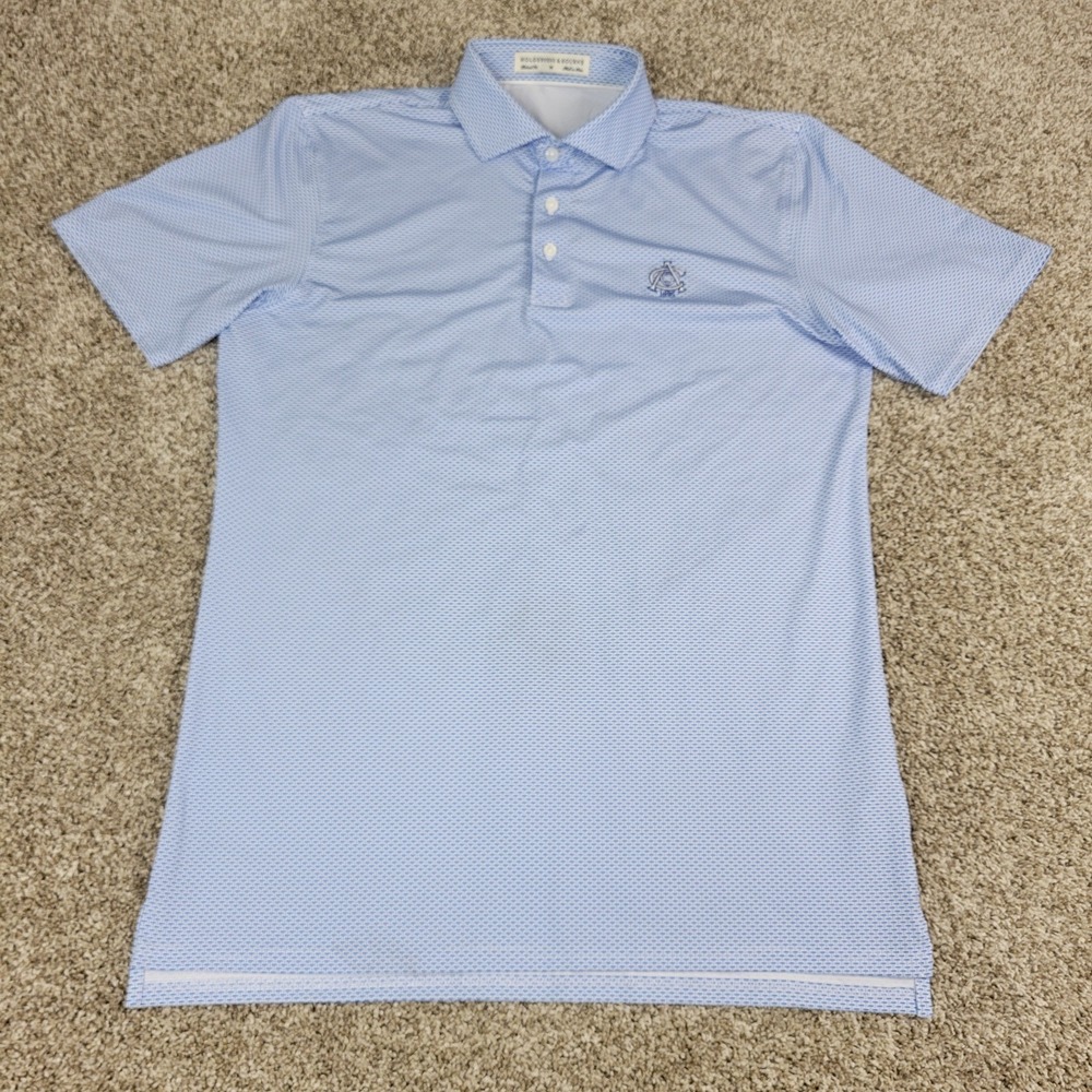 Holderness & Bourne Tailored Fit Mens Medium Blue Geometric Performance Polo - Picture 2 of 6